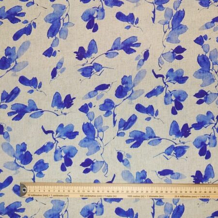 Blue Foliage on Silver Linen Viscose - Image 5