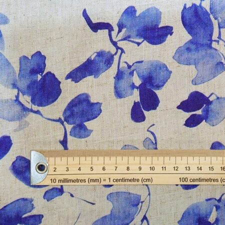 Blue Foliage on Silver Linen Viscose - Image 4