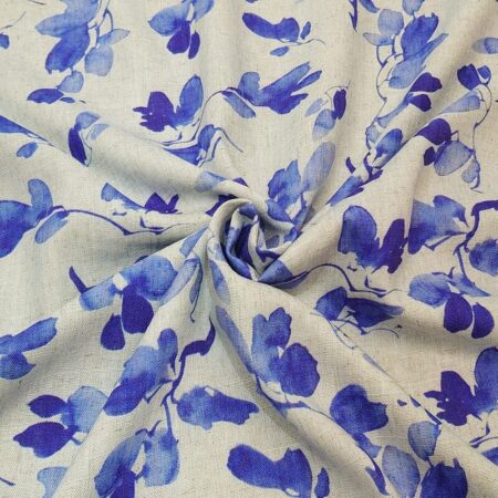 Blue Foliage on Silver Linen Viscose - Image 3