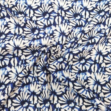 Navy Daisies Viscose Linen - Image 3