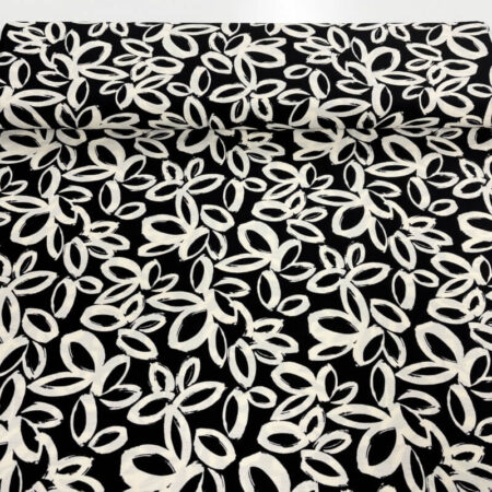 Black and White Flowers Airflow Viscose