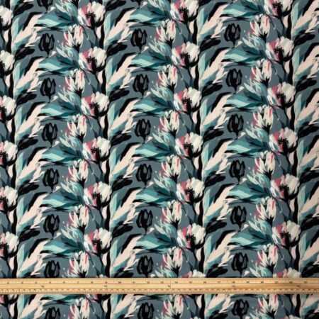Blooming Flower Cyan Cotton Jersey - Image 2