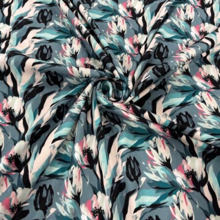 Blooming Flower Cyan Cotton Jersey