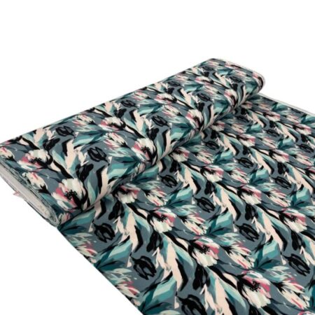 Blooming Flower Cyan Cotton Jersey - Image 3
