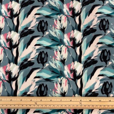 Blooming Flower Cyan Cotton Jersey - Image 4