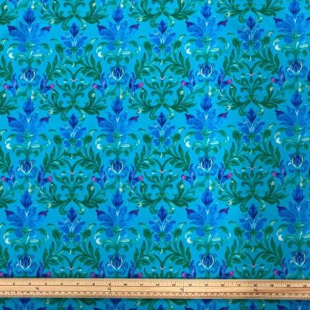 Damask Floral Turquoise Cotton Jersey - Image 2