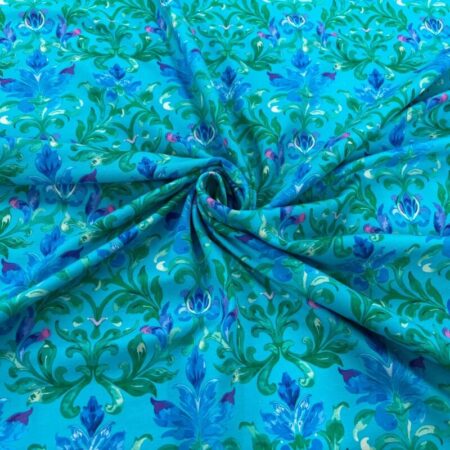 Damask Floral Turquoise Cotton Jersey - Image 3