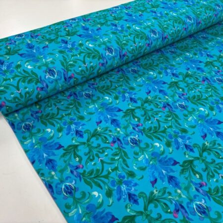 Damask Floral Turquoise Cotton Jersey