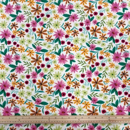 Colourful Flower White Cotton Jersey - Image 2