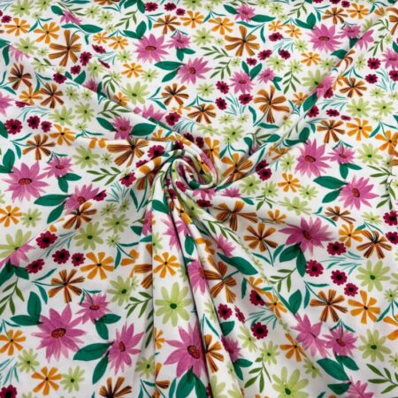 Colourful Flower White Cotton Jersey - Image 3