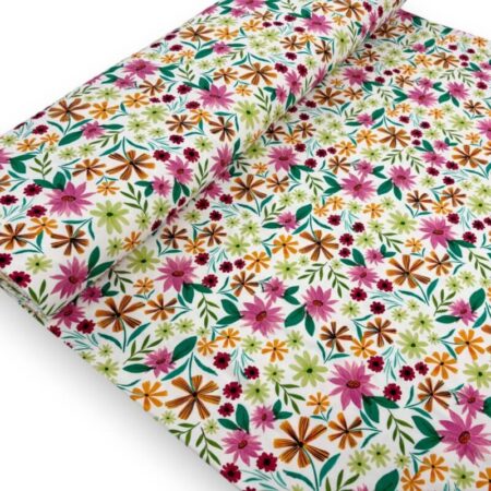Colourful Flower White Cotton Jersey