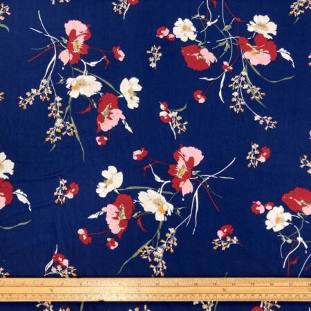 Navy Flower Bunch Viscose Twill