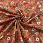 Autumn Flowers Rust Viscose Twill