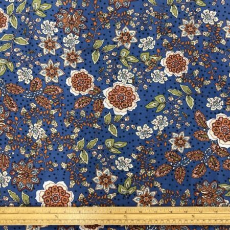 Vintage Flowers Denim Blue Viscose Twill - Image 2