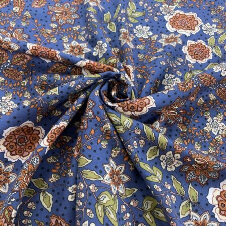 Vintage Flowers Denim Blue Viscose Twill