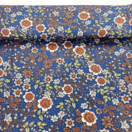 Vintage Flowers Denim Blue Viscose Twill - Image 3