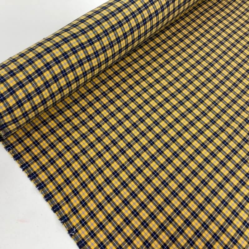 Image of Mustard and Navy Small Plaid Brushed Cotton