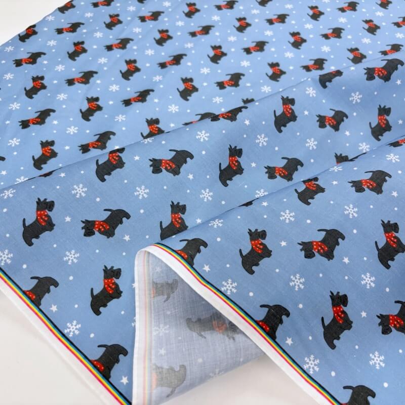 Image of Scotties and Snowflakes Christmas Polycotton