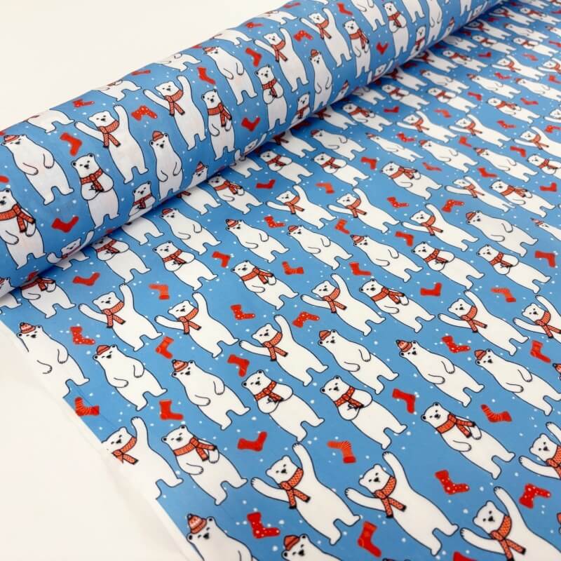 Image of Waving Polar Bears Christmas Polycotton