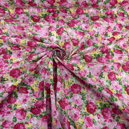 Pink Cabbage Roses Cotton Poplin