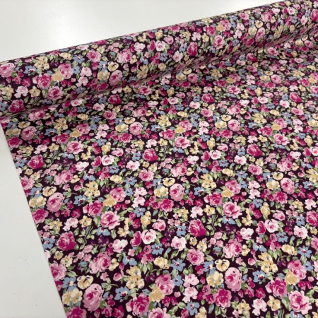 Rose Meadow Aubergine Cotton Poplin