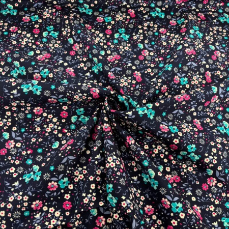Turquoise Ditsy Flowers Cotton Poplin