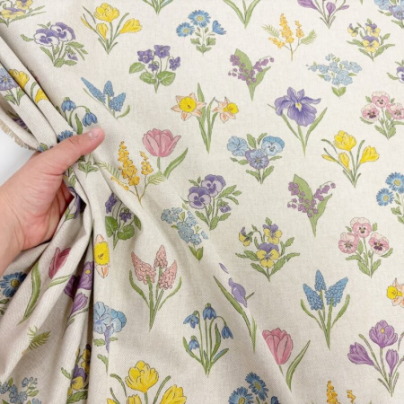 Country Garden Flowers Linen Look