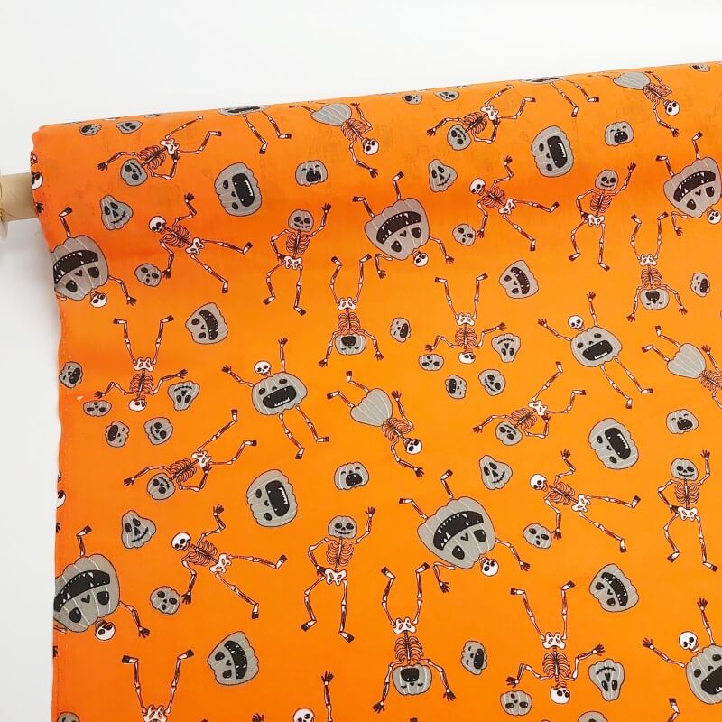 Image of Pumpkin Head Skeletons Halloween Polycotton