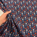 Happy Skeletons and Pumpkins Halloween Polycotton