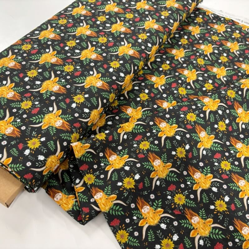 Image of Highland Cow Bloom Quilting Cotton