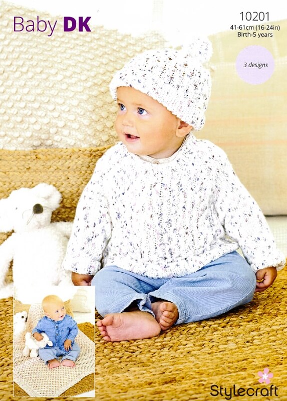 Image of Stylecraft Sweater, Hat and Blanket Pattern 10201