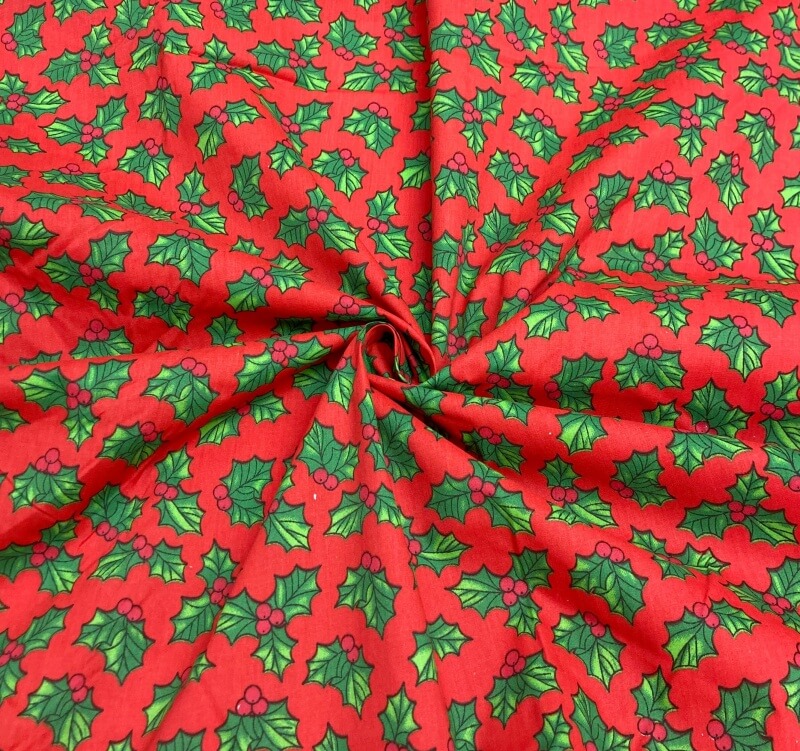 Image of Red Holly Christmas Polycotton