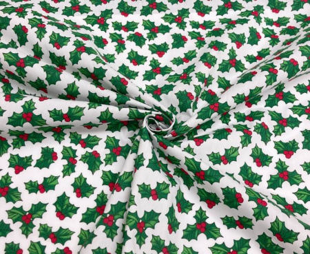 White Holly Christmas Polycotton
