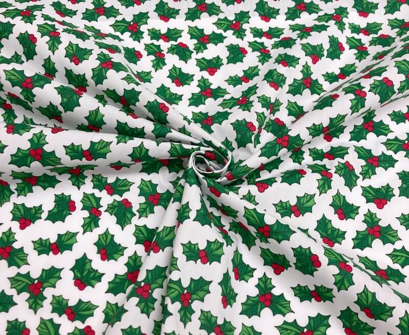 Image of White Holly Christmas Polycotton
