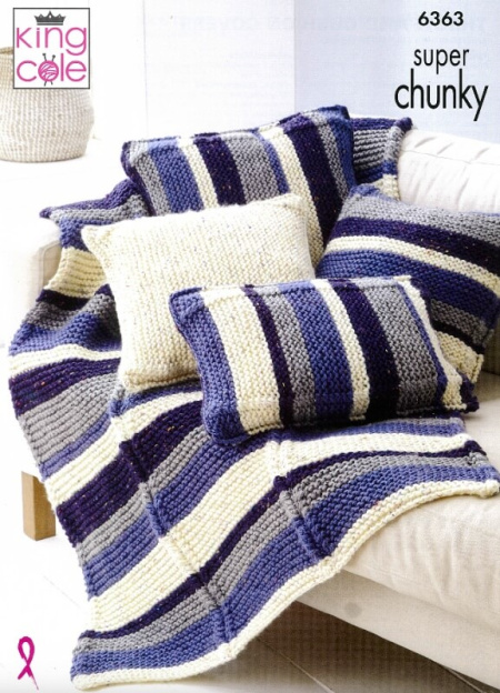 King Cole Throw and Cushion Covers Pattern 6363