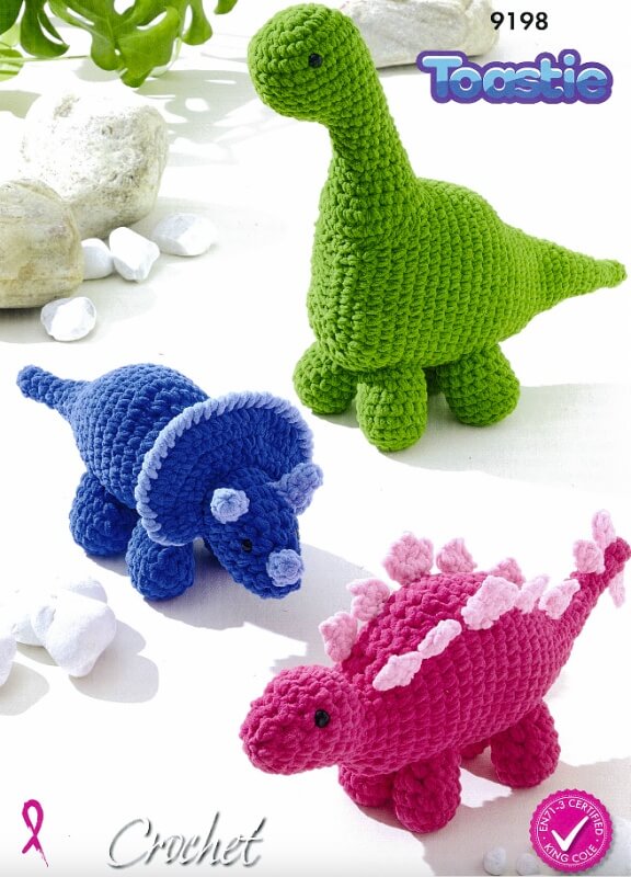 Image of King Cole Crochet Dinosaurs Pattern 9198