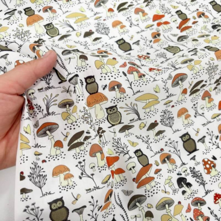 Toadstools and Owls Polycotton