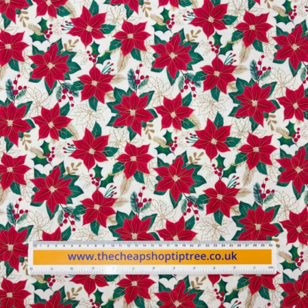 Holly and Poinsettia Quilting Cottons