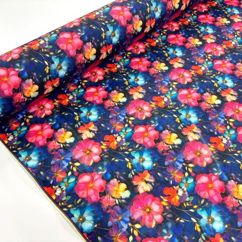 Image of Flamboyant Marble Flowers Polycotton