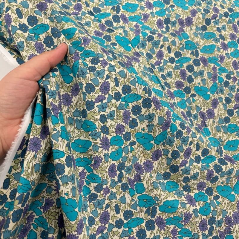 Image of Turquoise and Purple Poppy and Daisy Cotton Lawn
