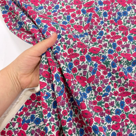 Pink and Purple Poppy and Daisy Cotton Lawn