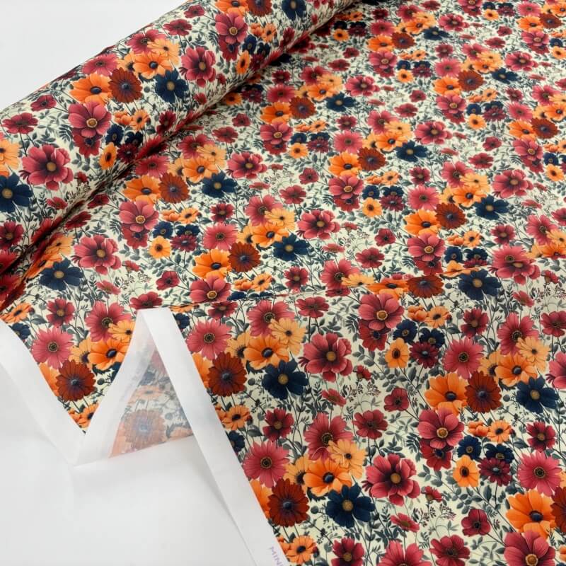 Image of Autumn Flowers Polycotton