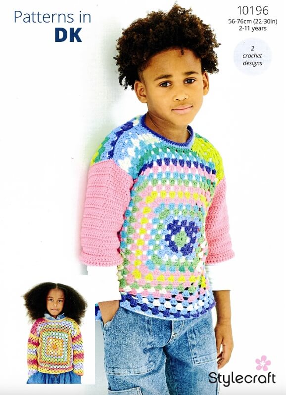 Image of Stylecraft Crochet Granny Square Sweaters Pattern 10196