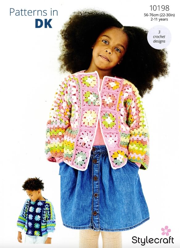 Image of Stylecraft Crochet Hexagon Cardigan, Sweater and Scarf Pattern 10198