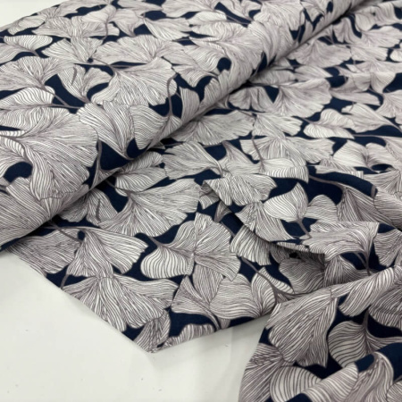 Midnight Gingko Leaves Viscose Challis