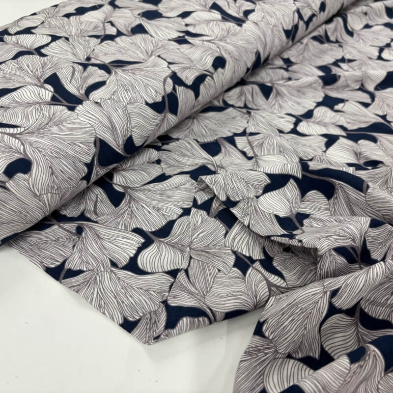 Image of Midnight Gingko Leaves Viscose Challis