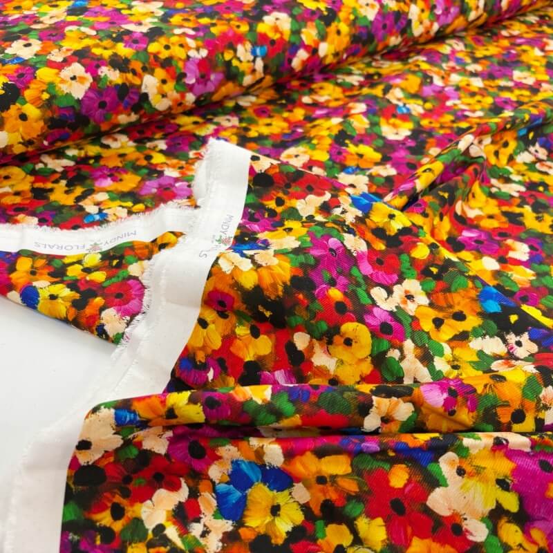 Image of Bright Packed Flowers Viscose Twill