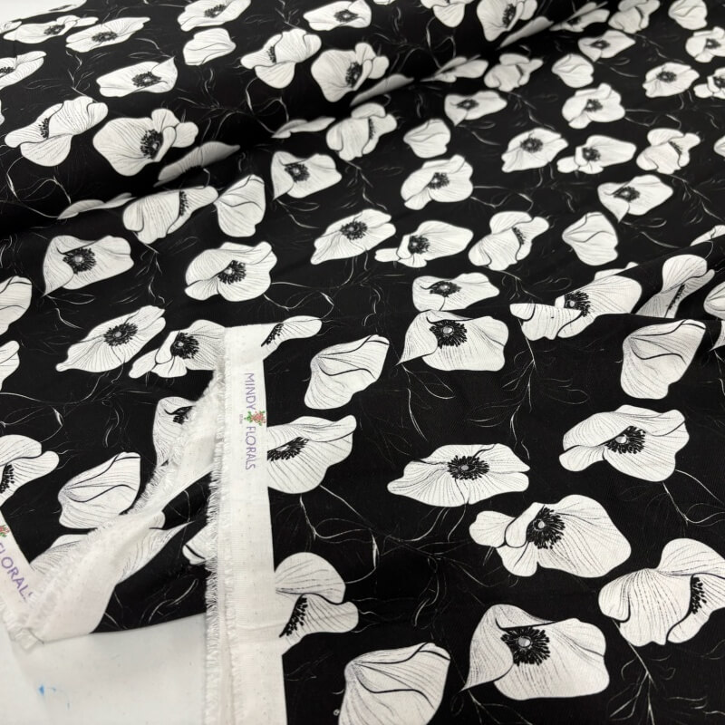 Image of Monochrome Poppies Viscose Twill