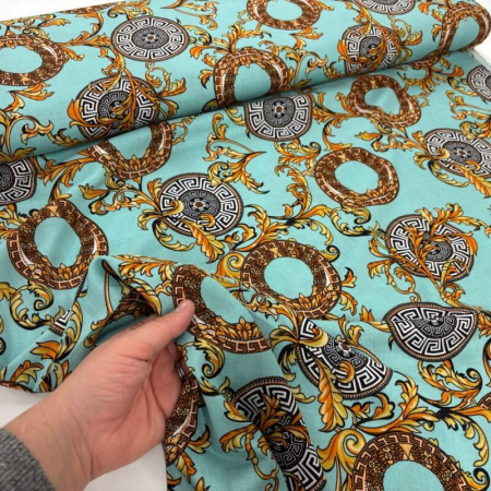 Grecian Circles and Gold Leaves Viscose Challis