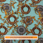 Grecian Circles and Gold Leaves Viscose Challis
